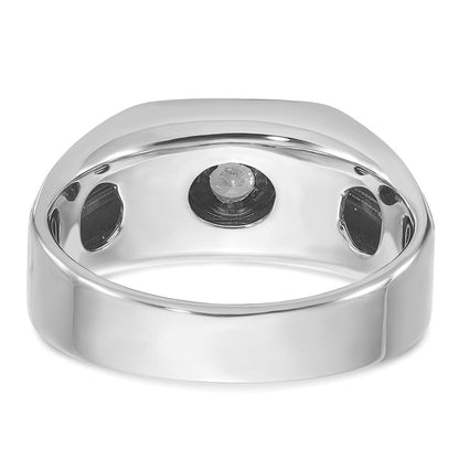 14K Weißgold Herren-Ring, poliert und satiniert, mit 0,2K Diamant, komplett besetzt