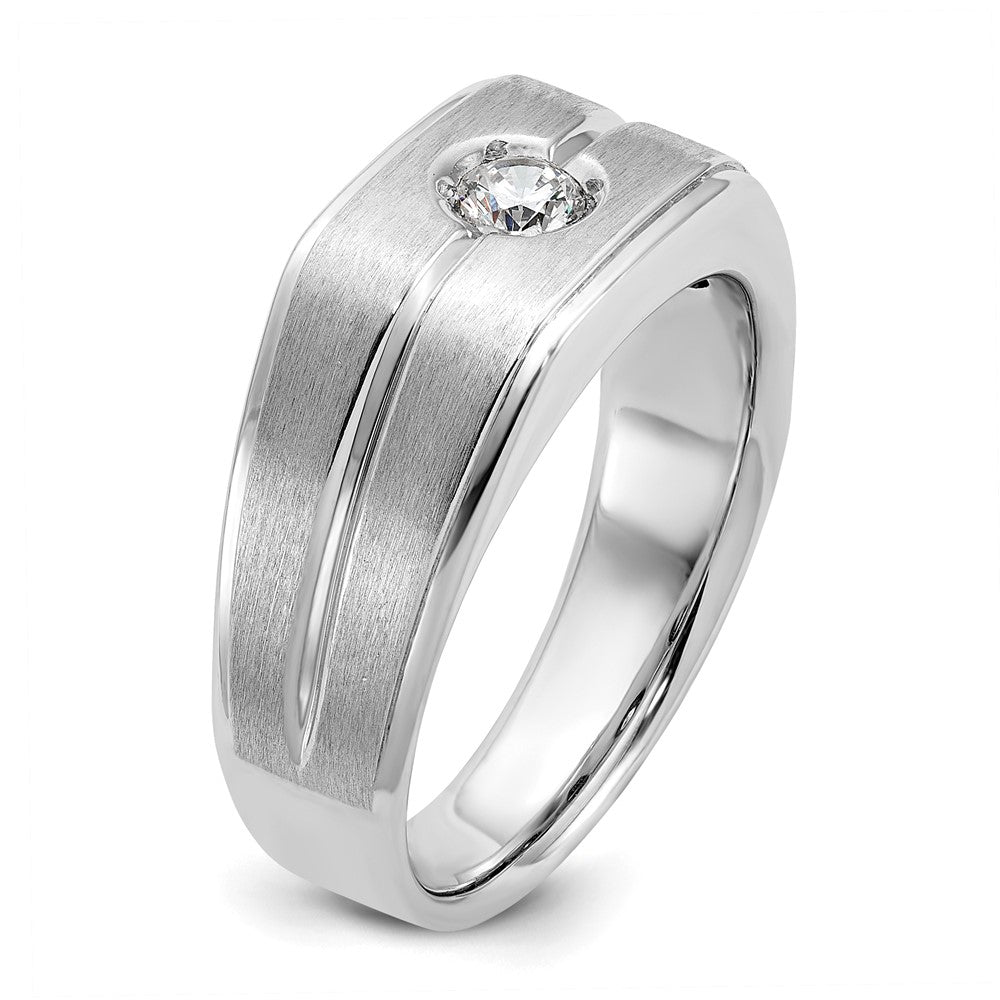 14K Weißgold Herren-Ring, poliert und satiniert, mit 0,2K Diamant, komplett besetzt