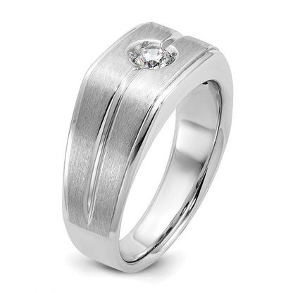 14K Weißgold Herren-Ring, poliert und satiniert, mit 0,2K Diamant, komplett besetzt
