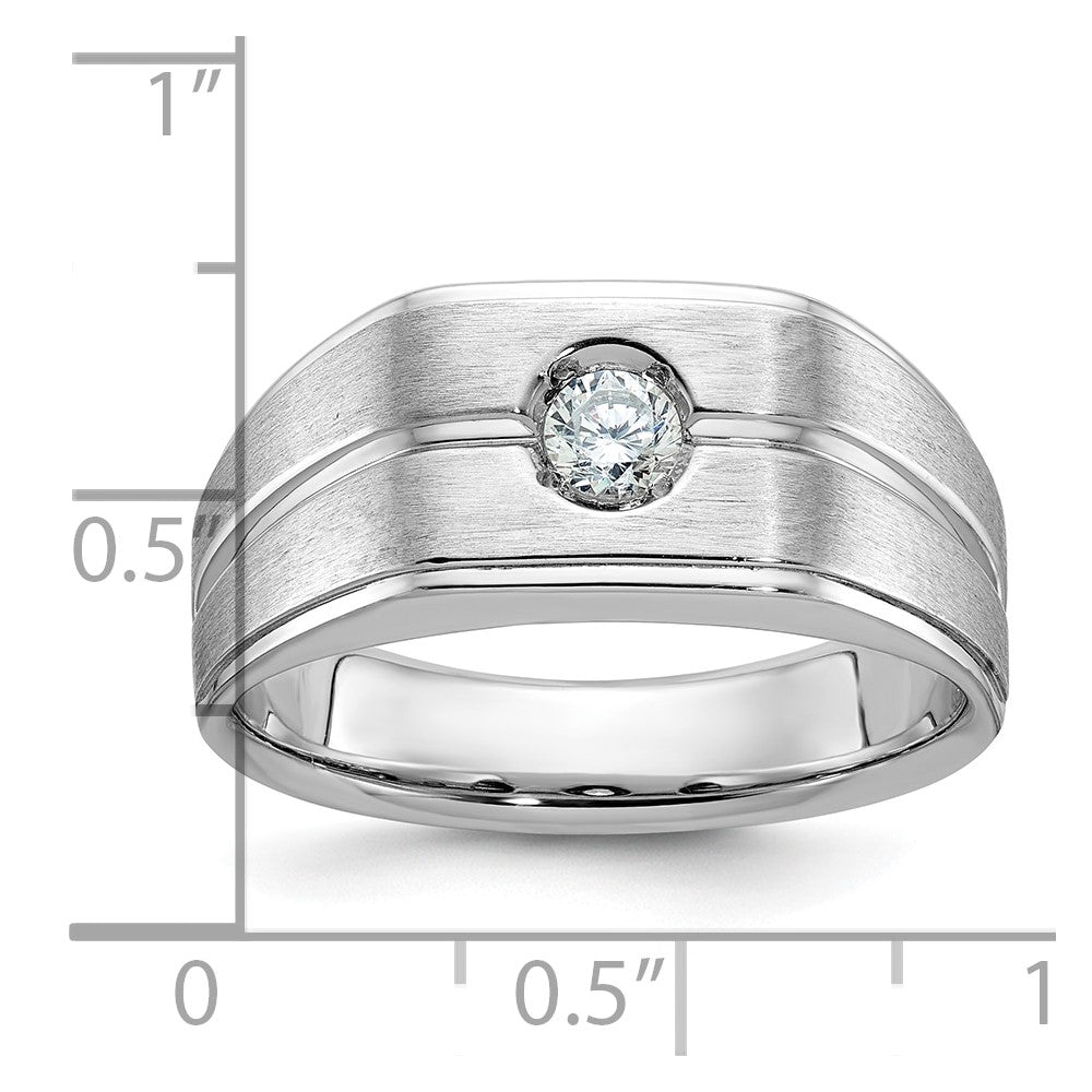 14K Weißgold Herren-Ring, poliert und satiniert, mit 0,2K Diamant, komplett besetzt