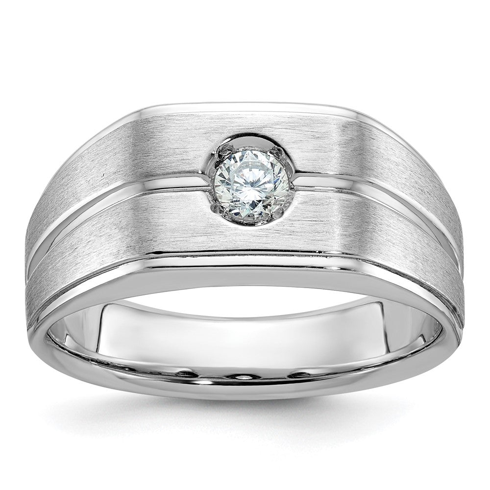14K Weißgold Herren-Ring, poliert und satiniert, mit 0,2K Diamant, komplett besetzt