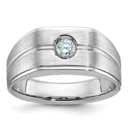 14K Weißgold Herren-Ring, poliert und satiniert, mit 0,2K Diamant, komplett besetzt
