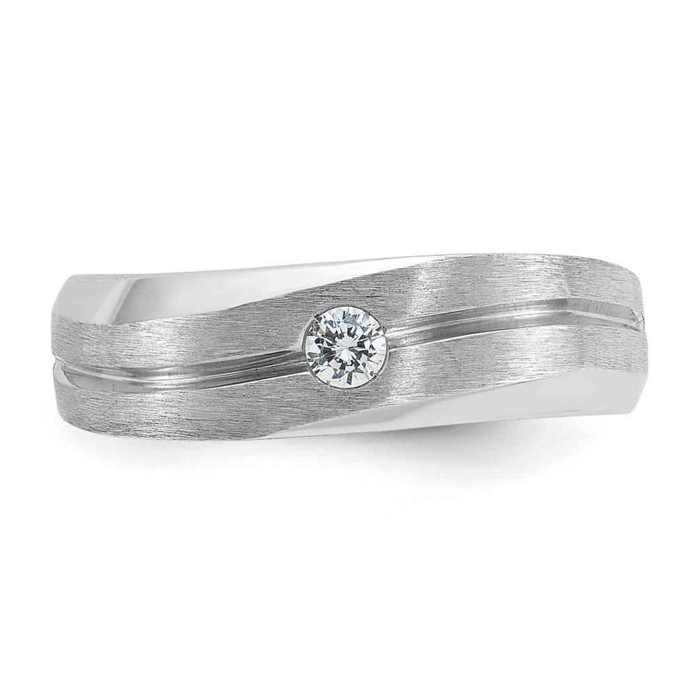 14K Weißgold Herren Ring poliert und satiniert mit 0,10K Diamant