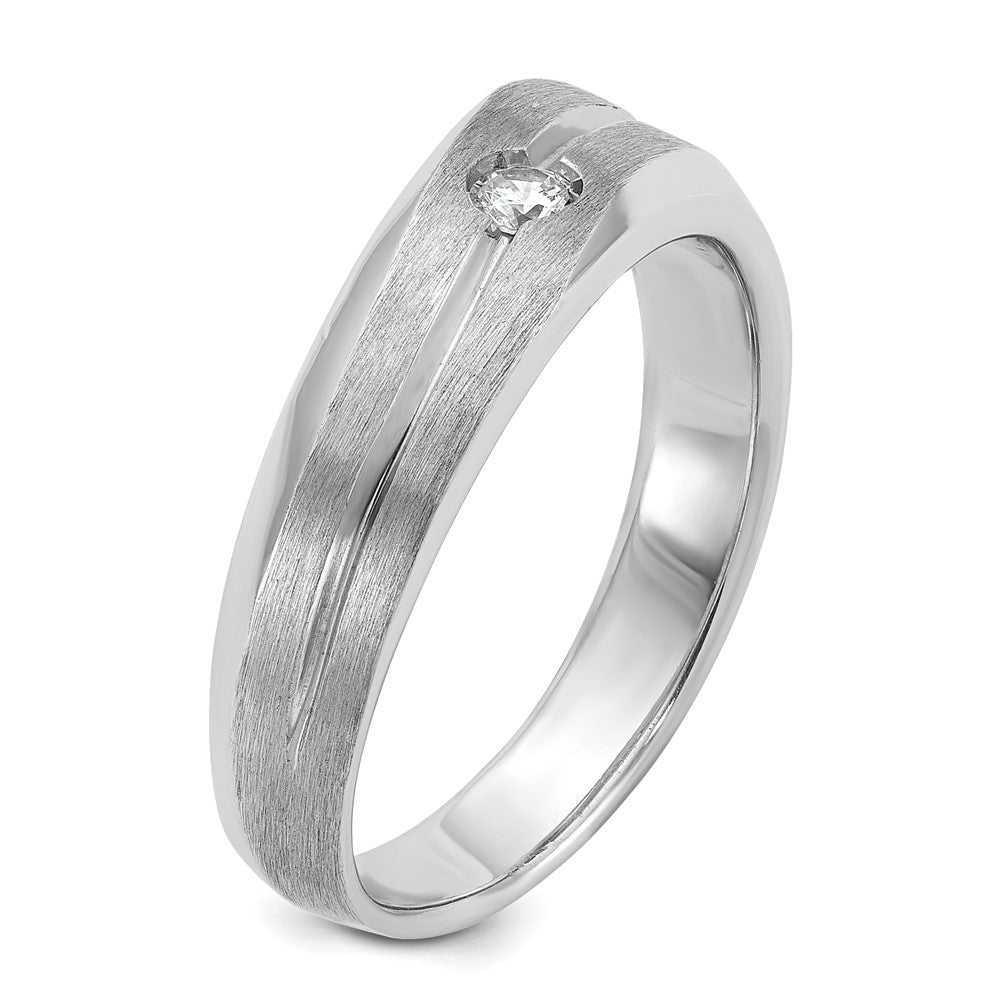14K Weißgold Herren Ring poliert und satiniert mit 0,10K Diamant