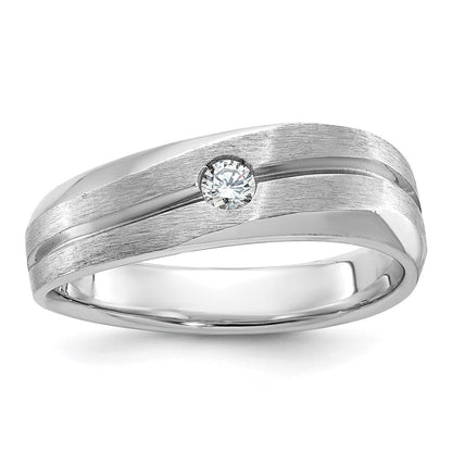 14K Weißgold Herren Ring poliert und satiniert mit 0,10K Diamant