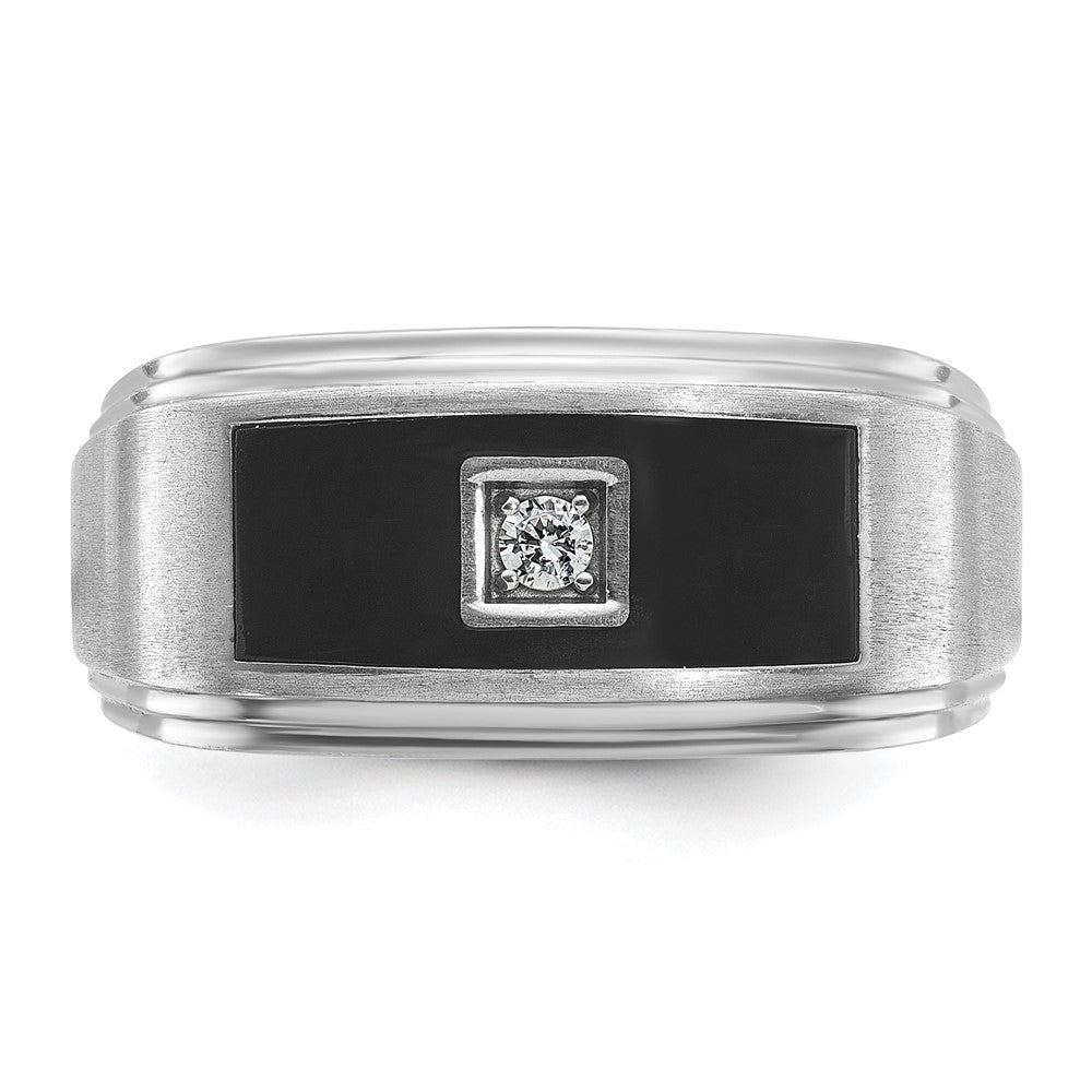 14K Weißgold Herren-Ring mit Emaille und 0,05K Diamanten