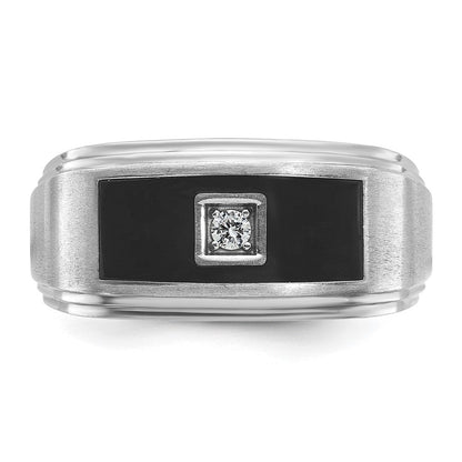 14K Weißgold Herren-Ring mit Emaille und 0,05K Diamanten