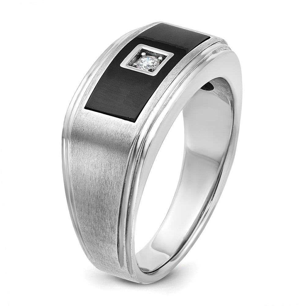 14K Weißgold Herren-Ring mit Emaille und 0,05K Diamanten