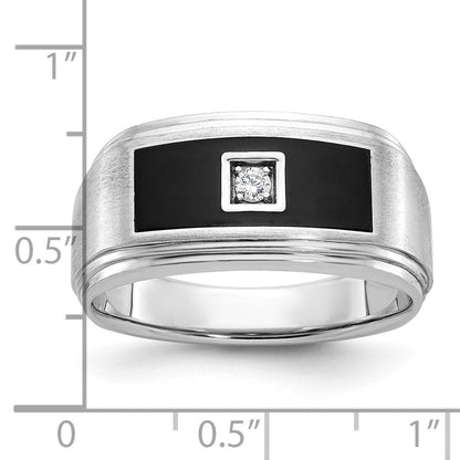 14K Weißgold Herren-Ring mit Emaille und 0,05K Diamanten
