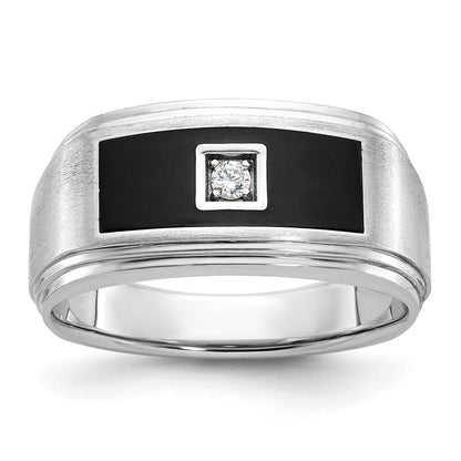 14K Weißgold Herren-Ring mit Emaille und 0,05K Diamanten