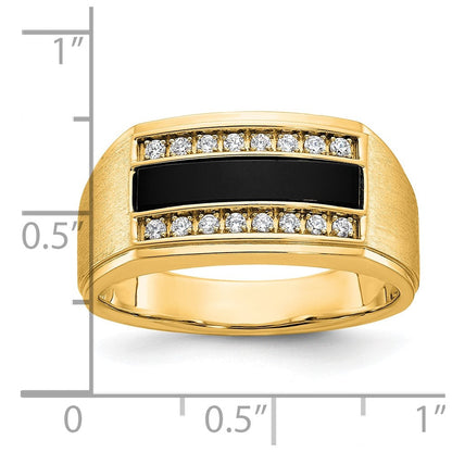 10K Gelbgold Ibgoodman Herren Poliert und Satiniert Onyx 1/6 Karat A Qualität Diamant Ring