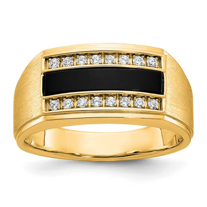 10K Gelbgold Ibgoodman Herren Poliert und Satiniert Onyx 1/6 Karat A Qualität Diamant Ring