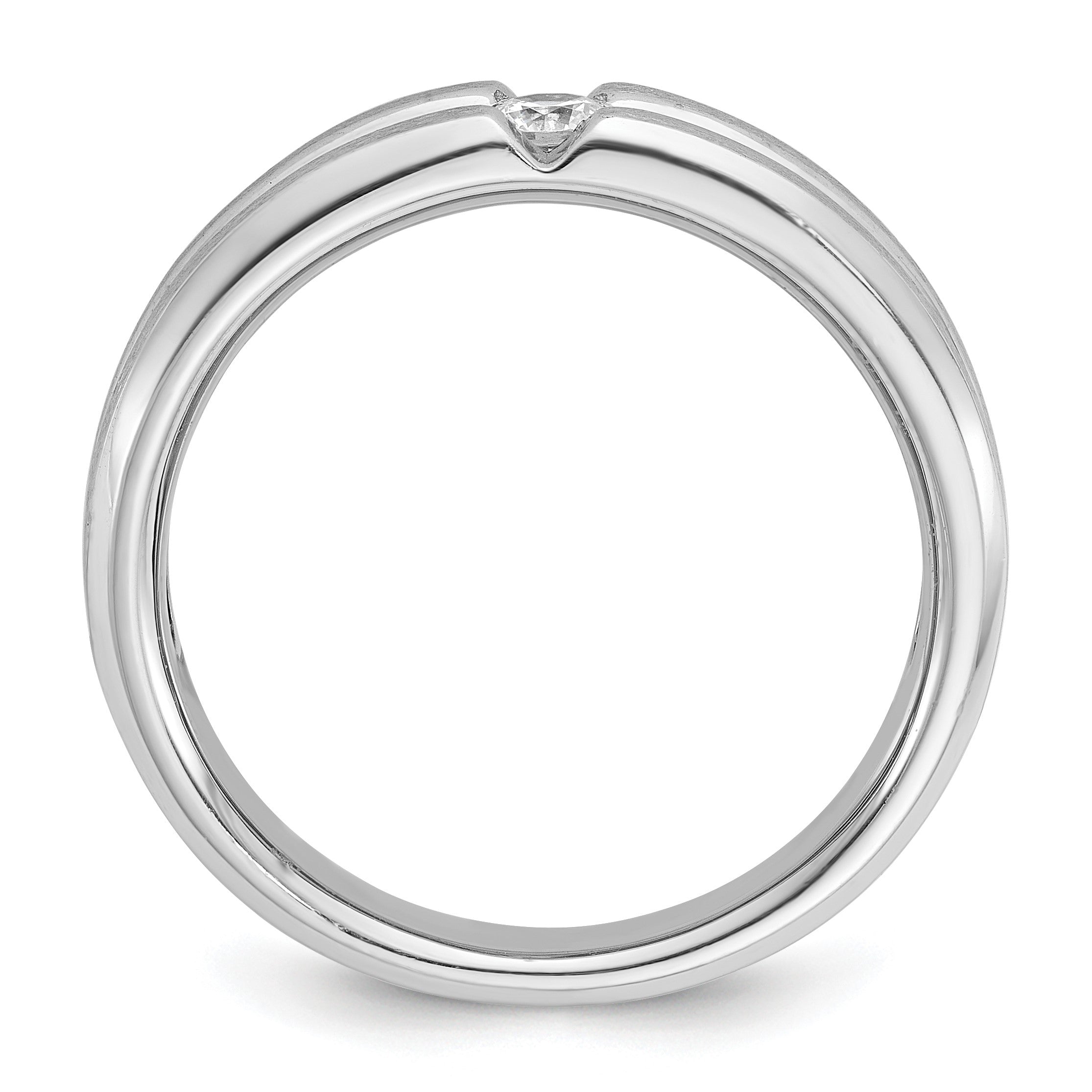 14K Weißgold Herren-Ring, poliert und satiniert, mit 0,17 ct. Diamant