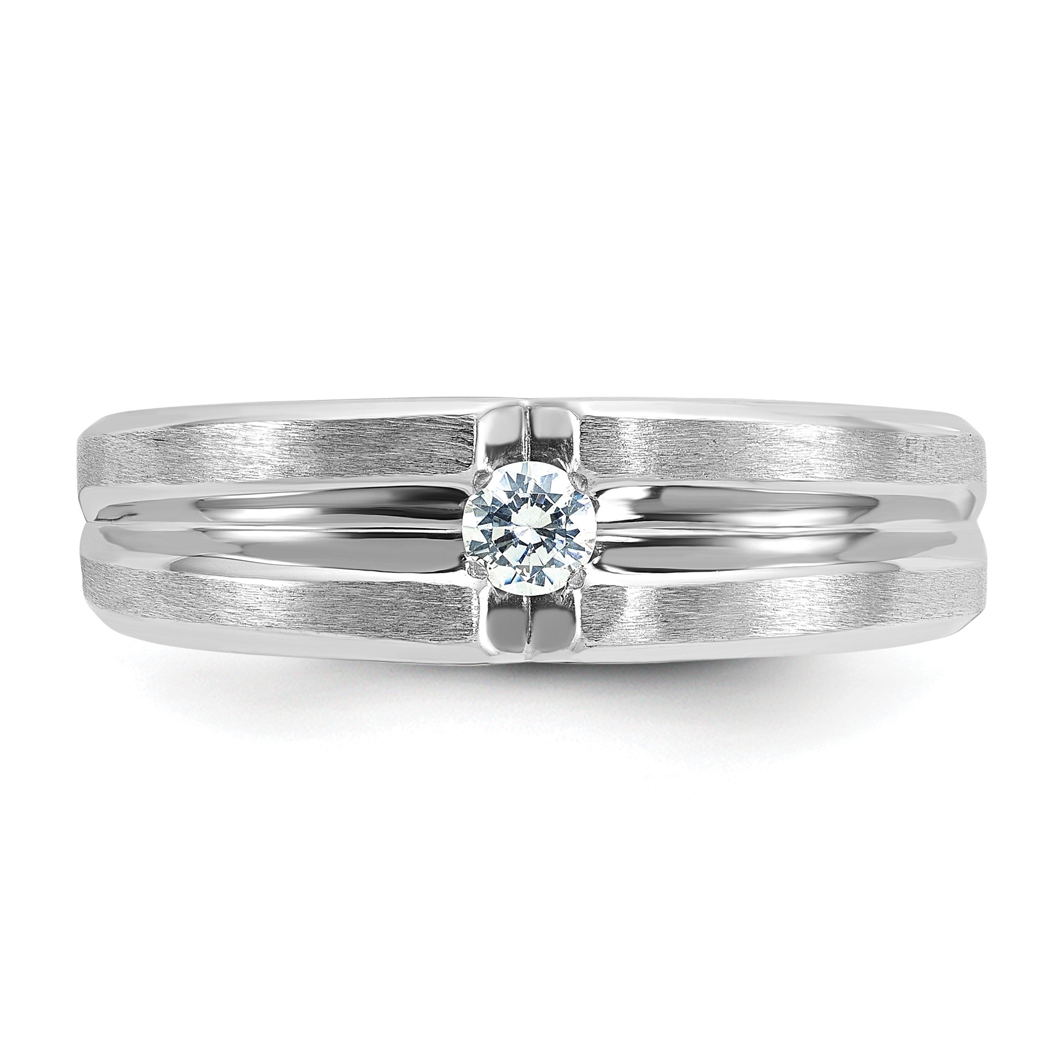 14K Weißgold Herren-Ring, poliert und satiniert, mit 0,17 ct. Diamant