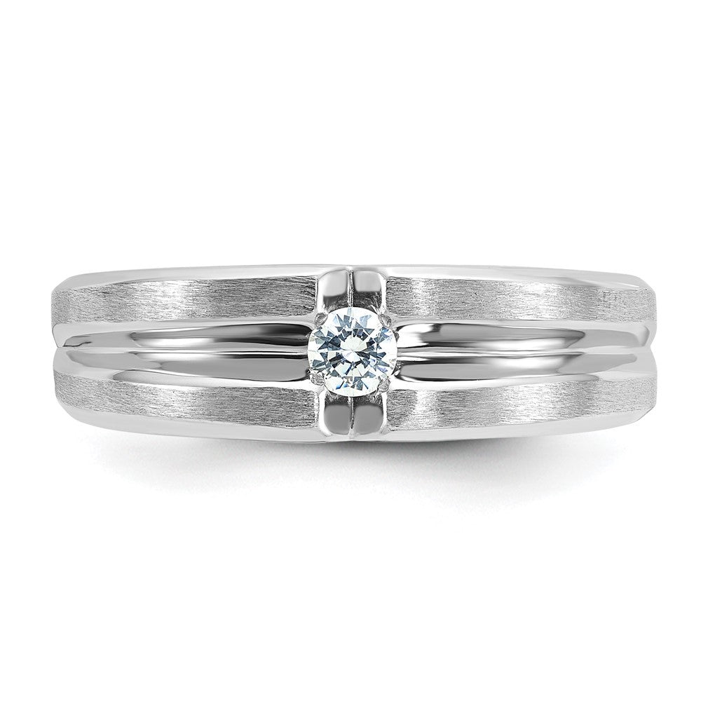 14K Weißgold Herren-Ring, poliert und satiniert, mit 0,17 ct. Diamant