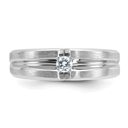 14K Weißgold Herren-Ring, poliert und satiniert, mit 0,17 ct. Diamant