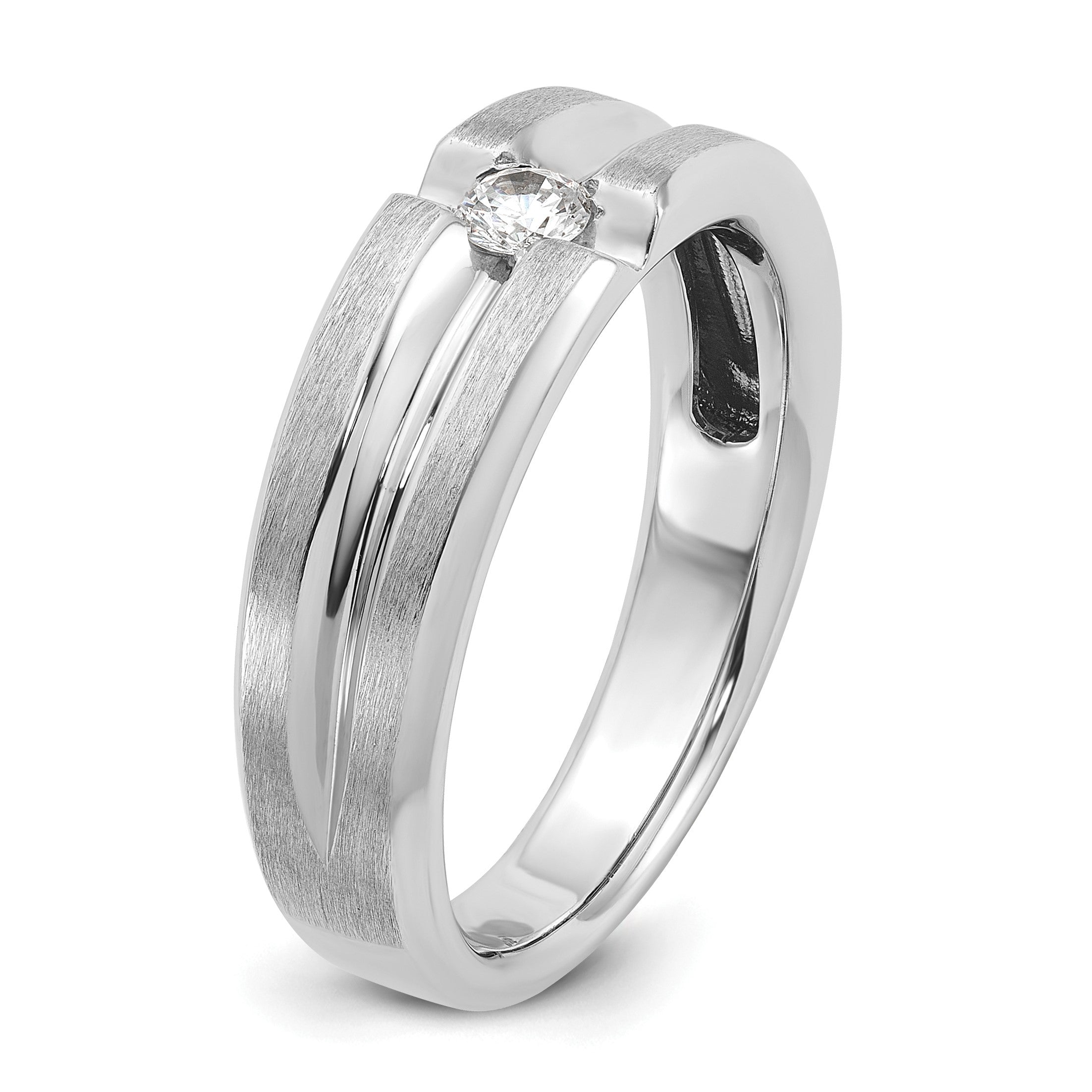 14K Weißgold Herren-Ring, poliert und satiniert, mit 0,17 ct. Diamant