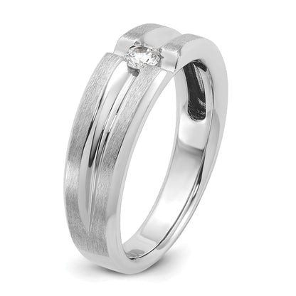14K Weißgold Herren-Ring, poliert und satiniert, mit 0,17 ct. Diamant