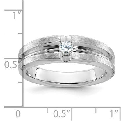 14K Weißgold Herren-Ring, poliert und satiniert, mit 0,17 ct. Diamant