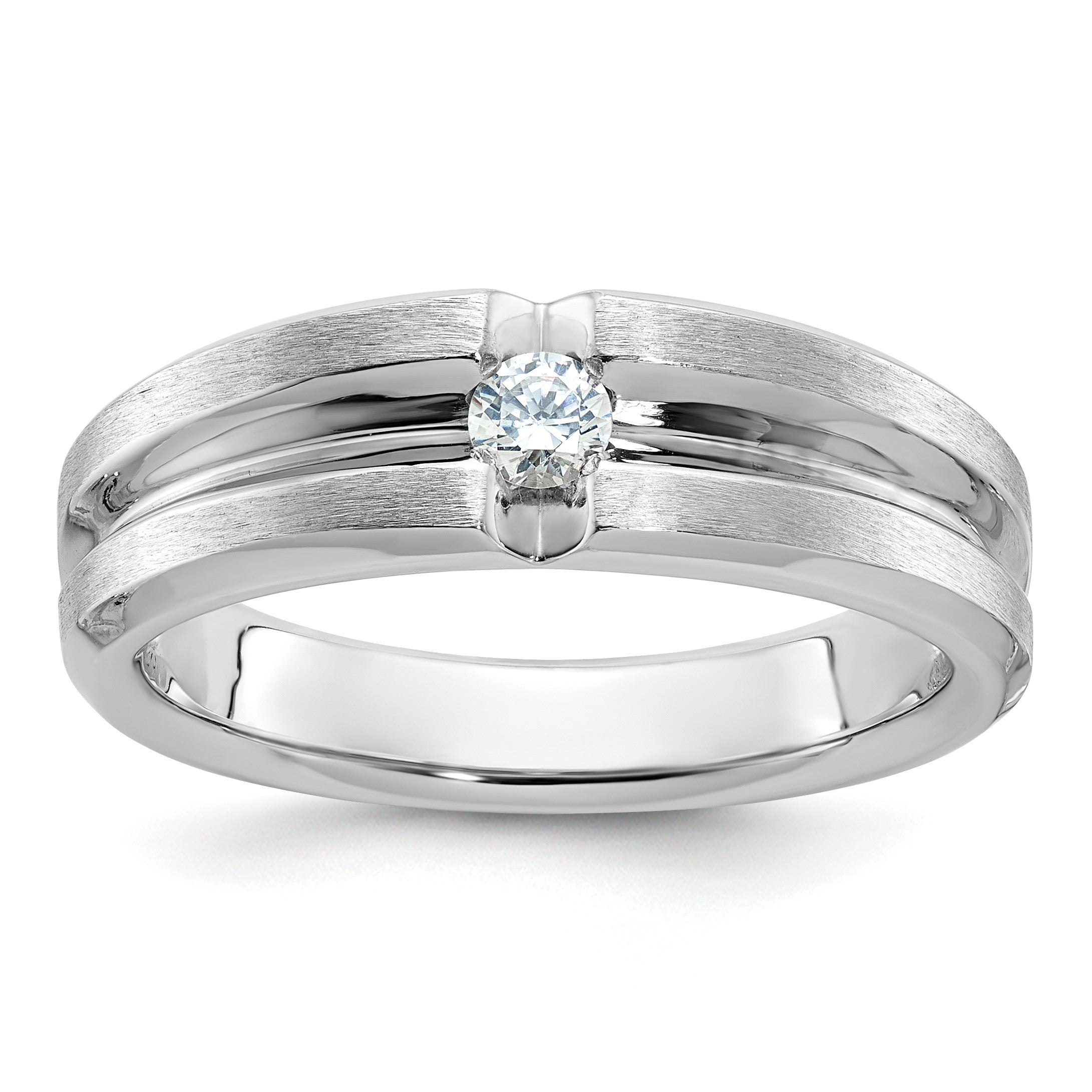 14K Weißgold Herren-Ring, poliert und satiniert, mit 0,17 ct. Diamant