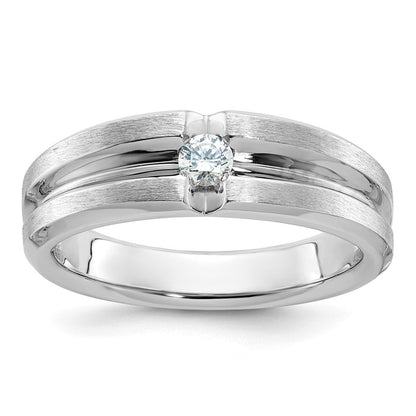14K Weißgold Herren-Ring, poliert und satiniert, mit 0,17 ct. Diamant
