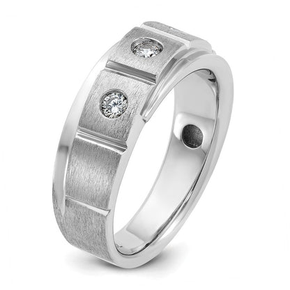 14K Weißgold Herrenring, poliert und satiniert, komplett besetzt mit 0,25 ct. Diamanten