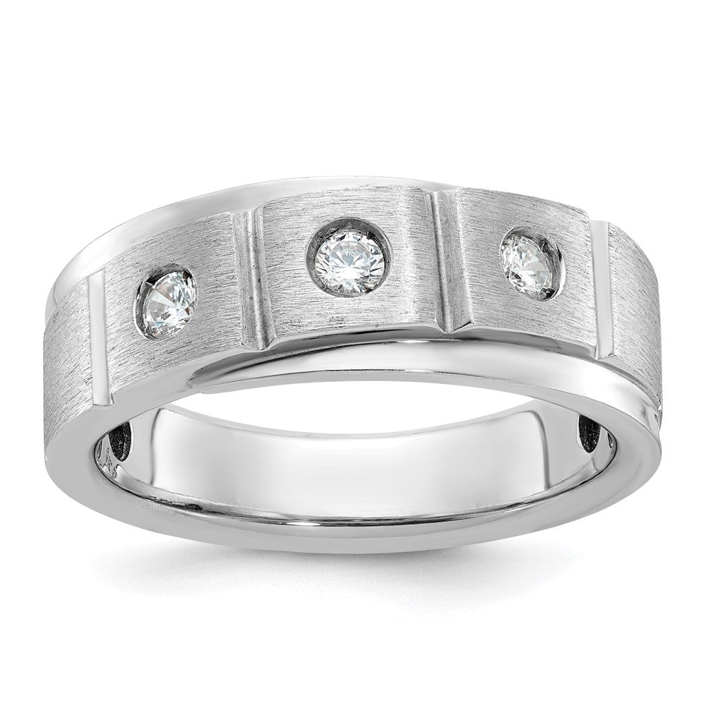14K Weißgold Herrenring, poliert und satiniert, komplett besetzt mit 0,25 ct. Diamanten