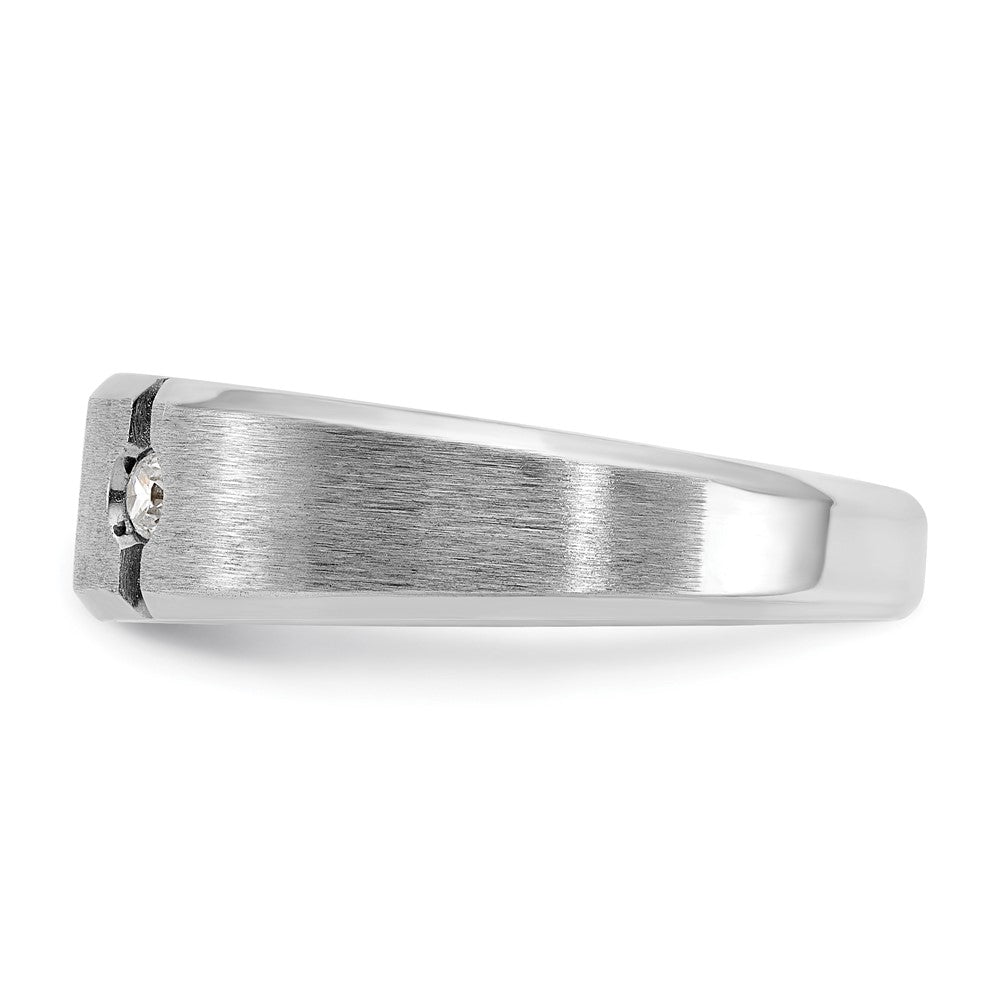 14K Weißgold Herren Ring, poliert und satiniert, mit 0,2K Diamanten