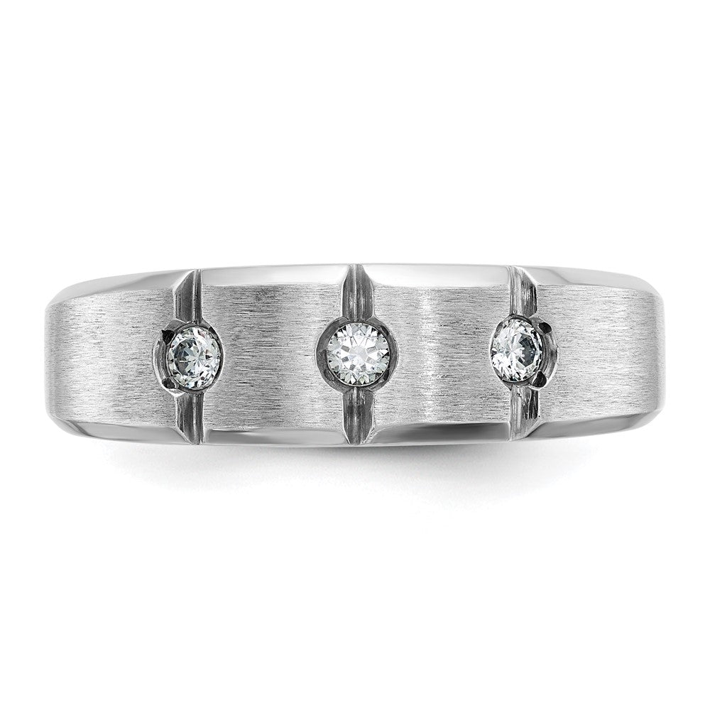 14K Weißgold Herren Ring, poliert und satiniert, mit 0,2K Diamanten