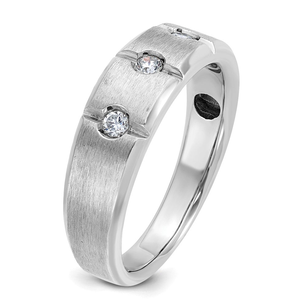 14K Weißgold Herren Ring, poliert und satiniert, mit 0,2K Diamanten