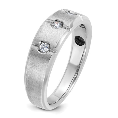 14K Weißgold Herren Ring, poliert und satiniert, mit 0,2K Diamanten