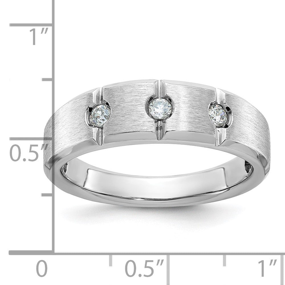 14K Weißgold Herren Ring, poliert und satiniert, mit 0,2K Diamanten