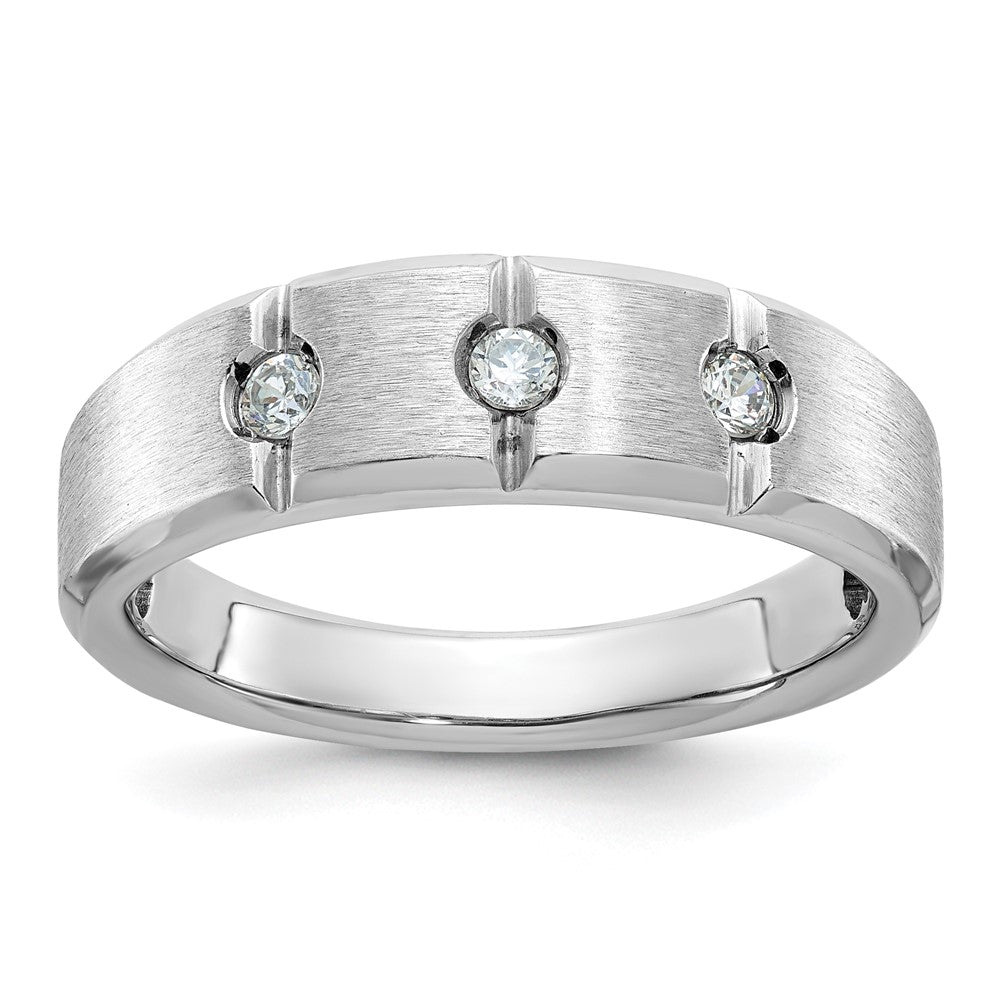 14K Weißgold Herren Ring, poliert und satiniert, mit 0,2K Diamanten