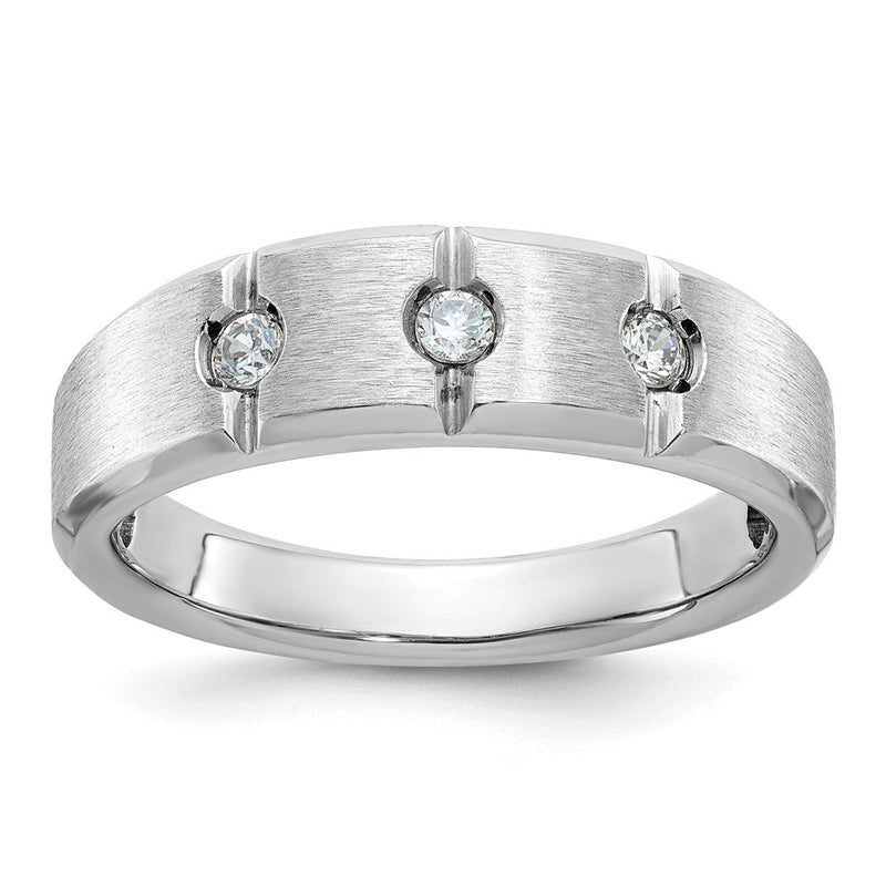 14K Weißgold Herren Ring, poliert und satiniert, mit 0,2K Diamanten