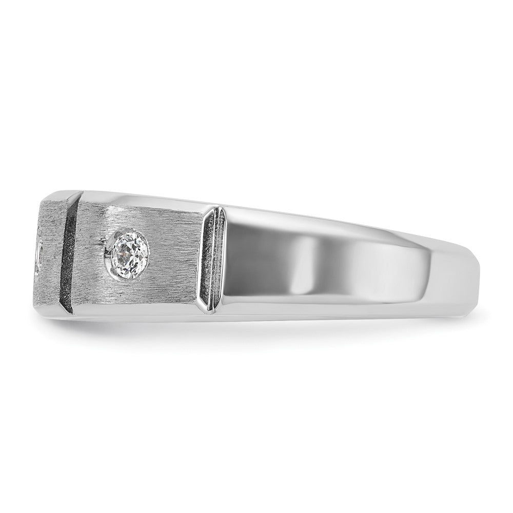 14K Weißgold Herren-Ring, poliert und satiniert, mit 0,2K Diamanten, komplett besetzt