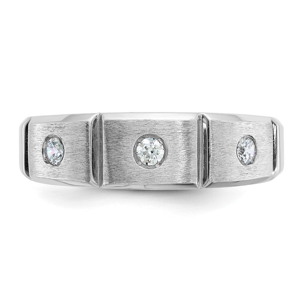 14K Weißgold Herren-Ring, poliert und satiniert, mit 0,2K Diamanten, komplett besetzt