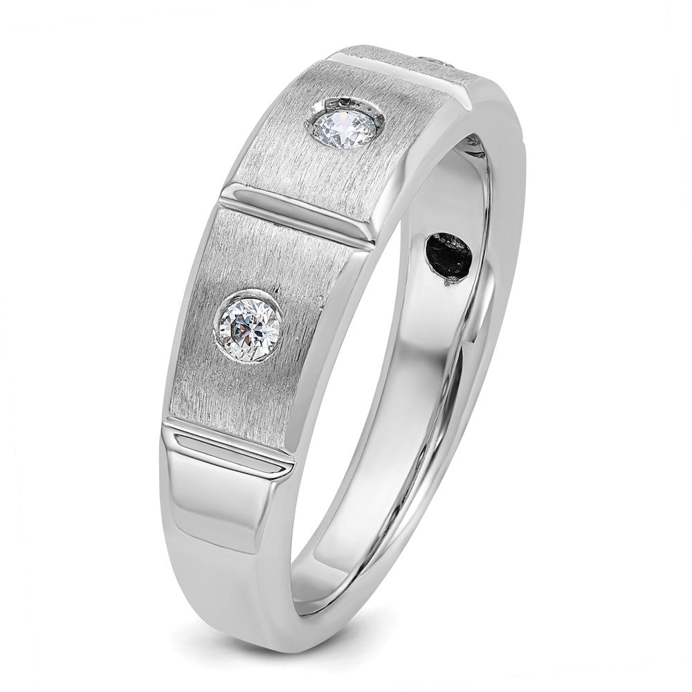 14K Weißgold Herren-Ring, poliert und satiniert, mit 0,2K Diamanten, komplett besetzt