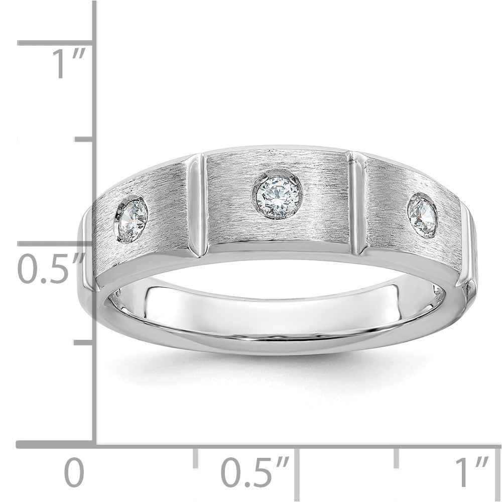 14K Weißgold Herren-Ring, poliert und satiniert, mit 0,2K Diamanten, komplett besetzt