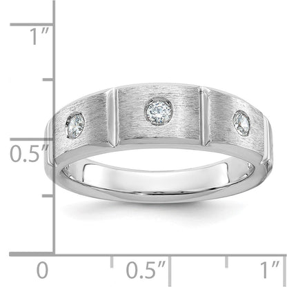 14K Weißgold Herren-Ring, poliert und satiniert, mit 0,2K Diamanten, komplett besetzt