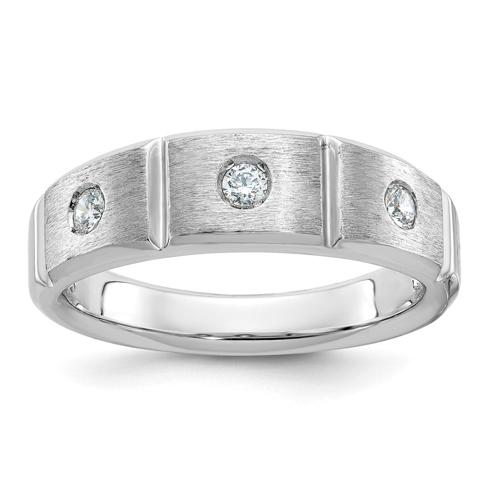 14K Weißgold Herren-Ring, poliert und satiniert, mit 0,2K Diamanten, komplett besetzt