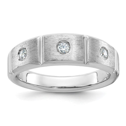 14K Weißgold Herren-Ring, poliert und satiniert, mit 0,2K Diamanten, komplett besetzt
