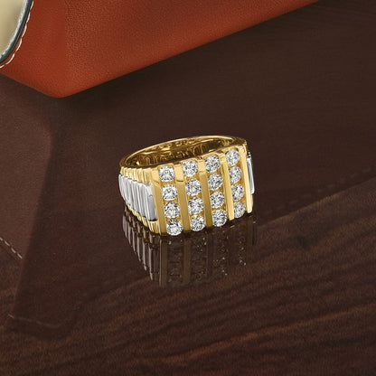 14K Bicolor-Gold Herren-Ring mit 2K Diamanten, komplett besetzt