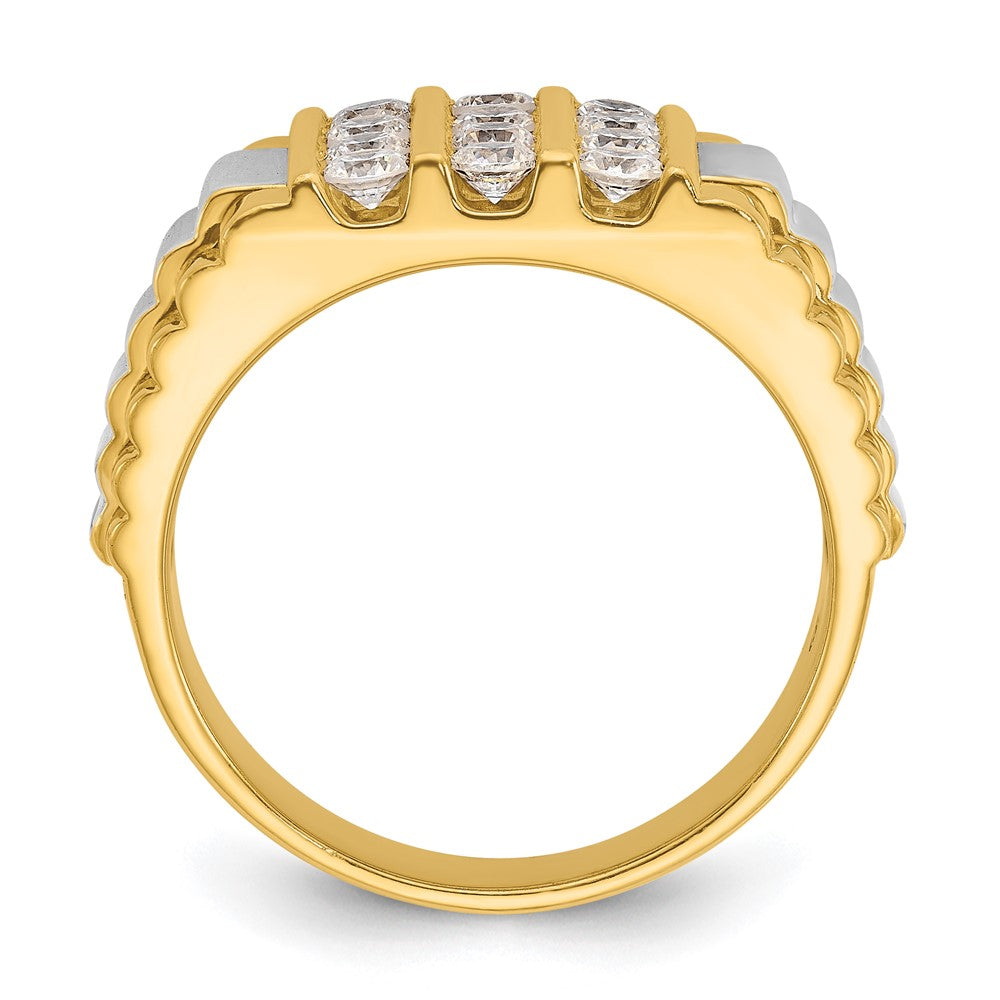 14K Bicolor Ring mit 1 ct. gezüchteten Diamanten VS/SI+ G+, geriffelt, vierreihig, Herren