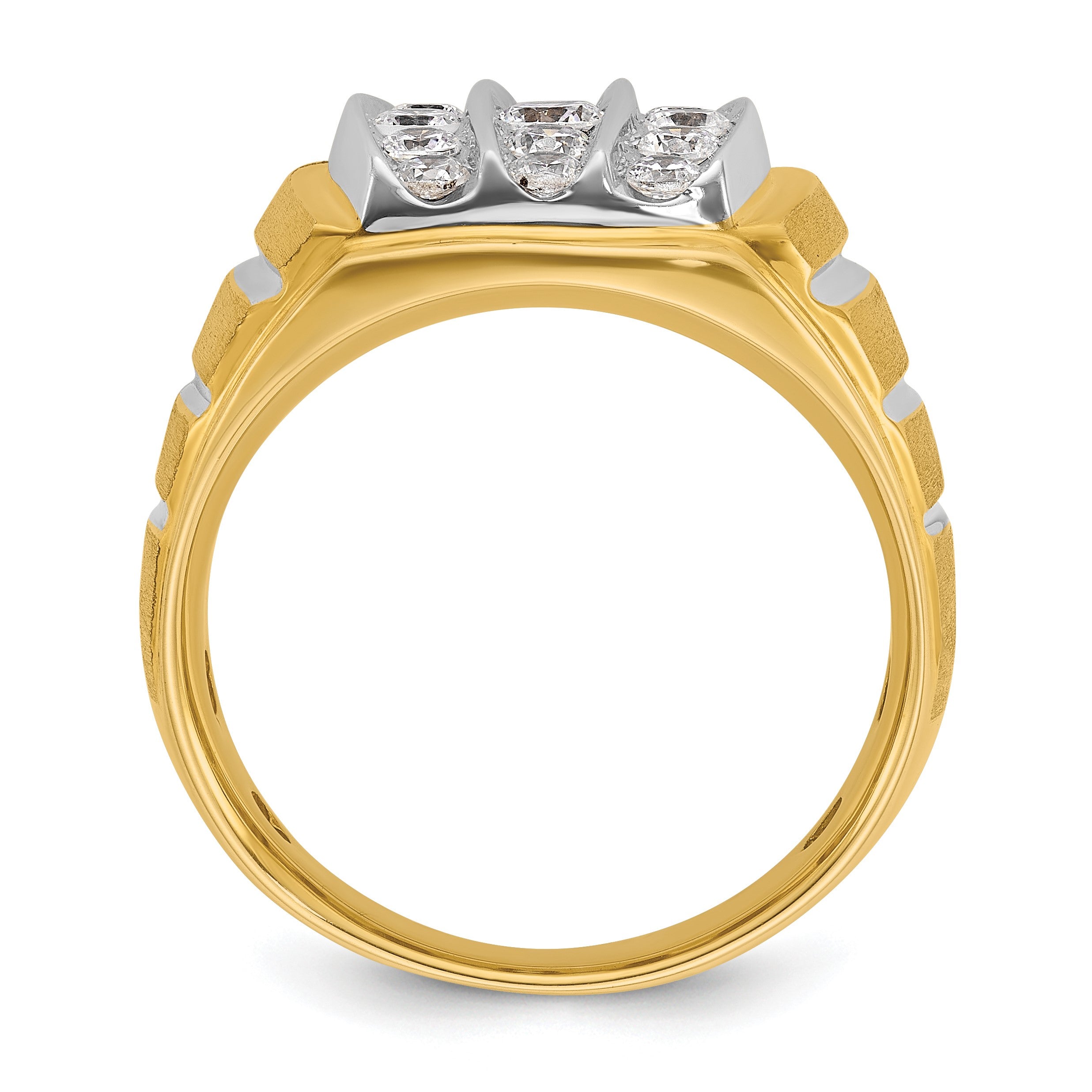 14K Gold Bicolor Herren-Ring, poliert und satiniert, mit 1K Diamant, komplett besetzt