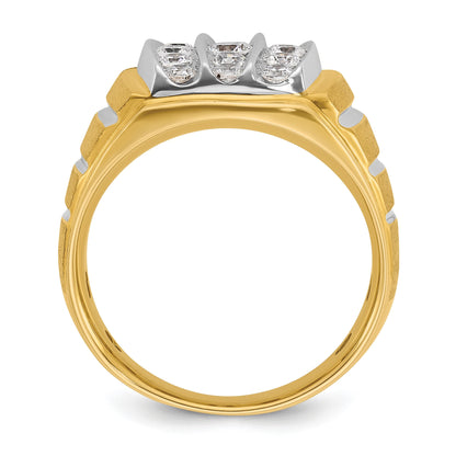 14K Gold Bicolor Herren-Ring, poliert und satiniert, mit 1K Diamant, komplett besetzt