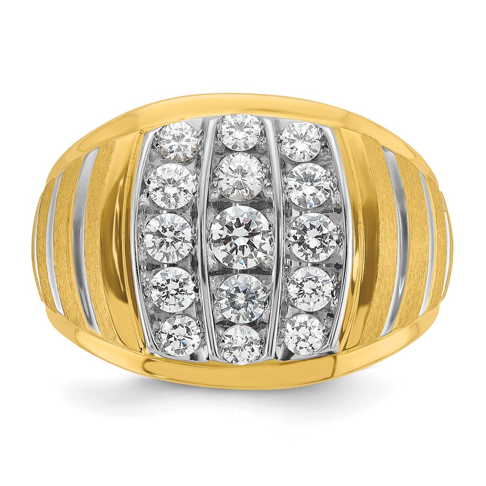 14K Gold Bicolor Herren-Ring, poliert und satiniert, mit 1K Diamant, komplett besetzt