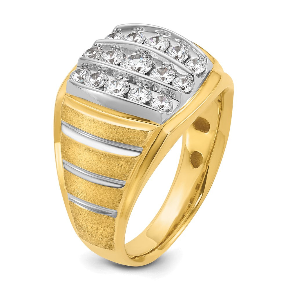 14K Gold Bicolor Herren-Ring, poliert und satiniert, mit 1K Diamant, komplett besetzt