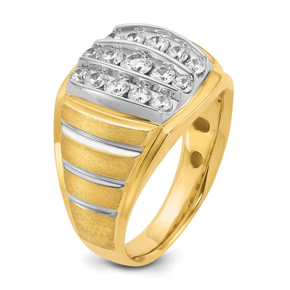 14K Gold Bicolor Herren-Ring, poliert und satiniert, mit 1K Diamant, komplett besetzt