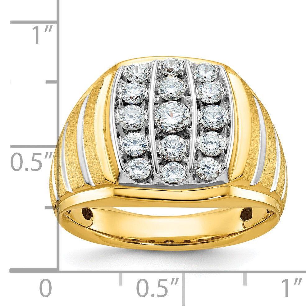 14K Gold Bicolor Herren-Ring, poliert und satiniert, mit 1K Diamant, komplett besetzt
