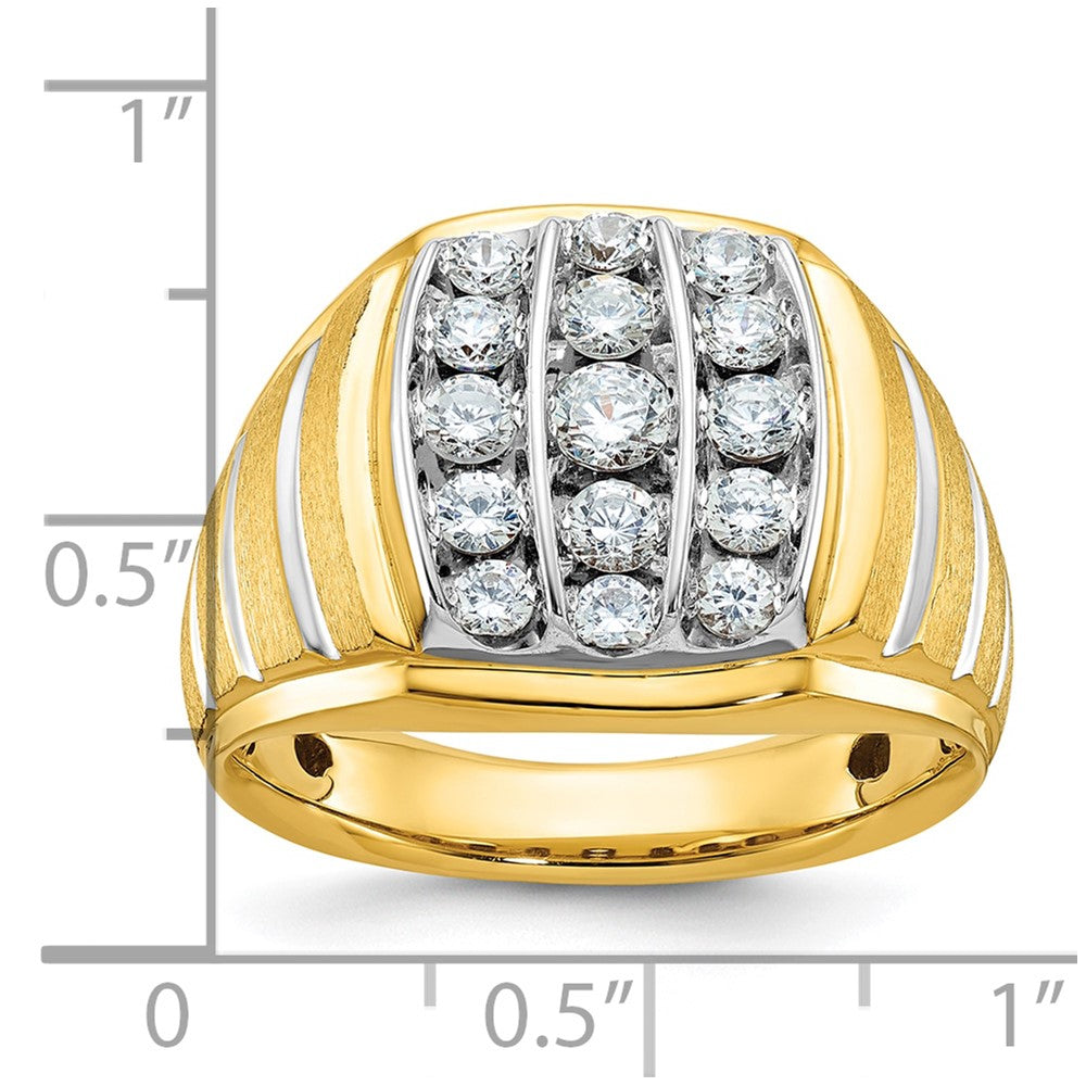 14K Gold Bicolor Herren-Ring, poliert und satiniert, mit 1K Diamant, komplett besetzt